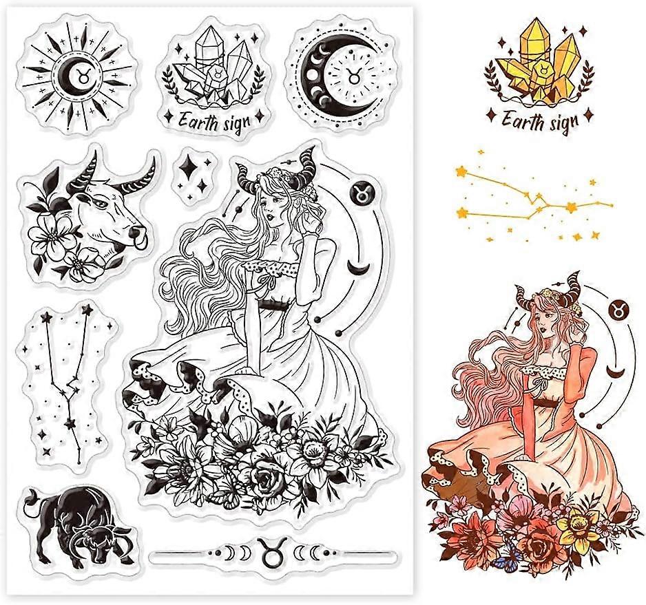 1Sheet Taurus Constellation Woman Silicone Clear Stamp Seals