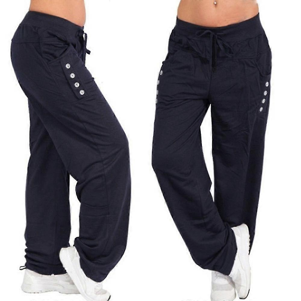 Women's Drawstring Straight Leg Pants Full Length Casual Loose Trousers Long Bottoms Plus Size