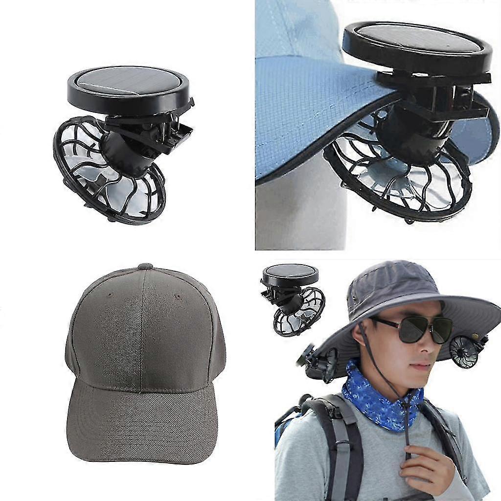 Clip-on Cap Mini Solar Fan For Outdoor & Baseball Cap Gray