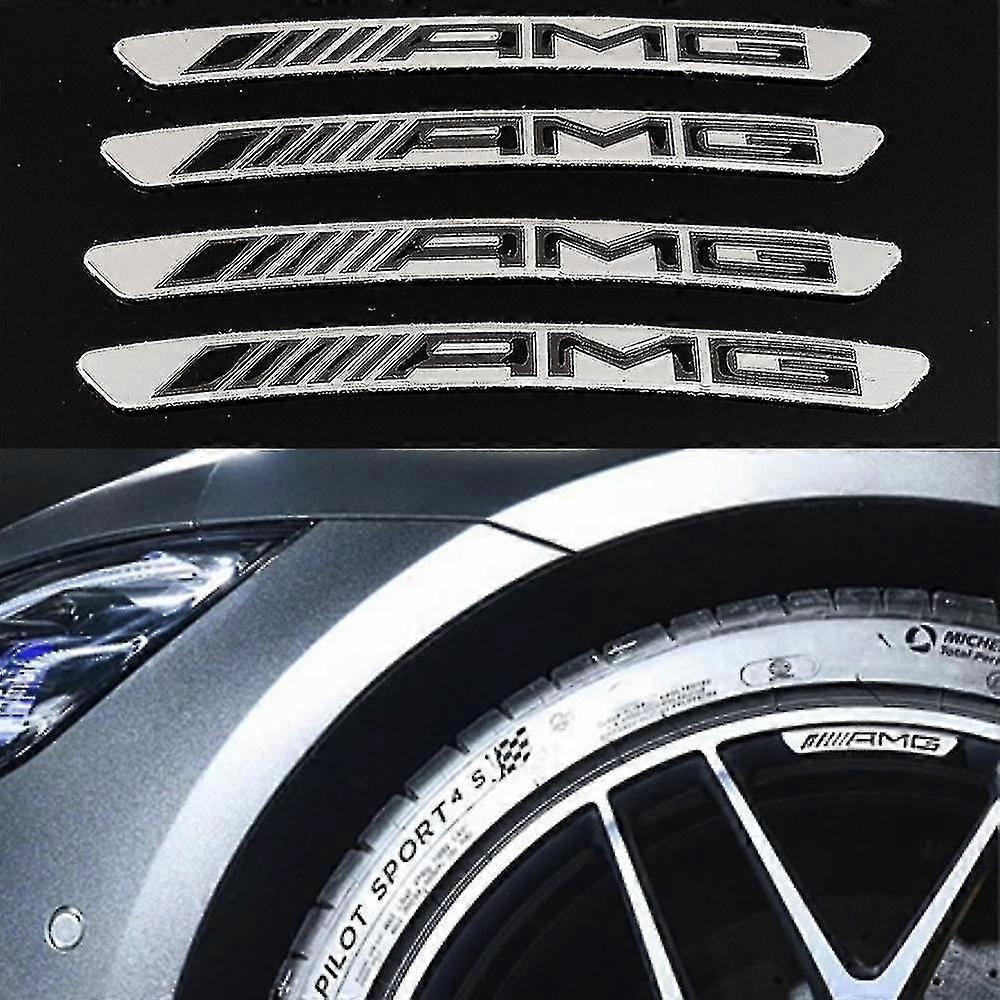 4pcs κράμα Mercedes Amg χείλος τροχών αυτοκόλλητο σήμα έμβλημα ασημί