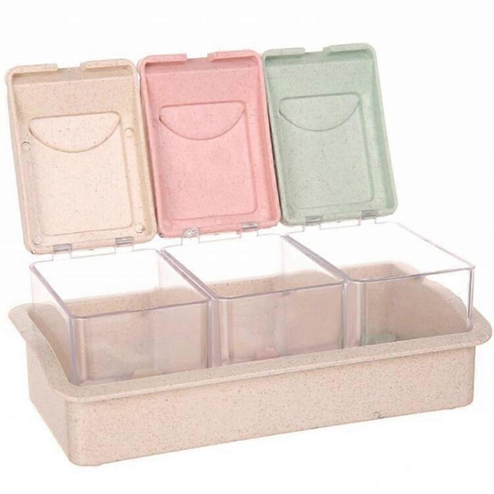 3 Grid Multicolor Seasoning Box Rack Spice Storage Container Condiment Jars with Spoon