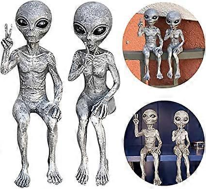 ZK-Set of 2 Resin Decorative Figures for Alien Statue Lawn