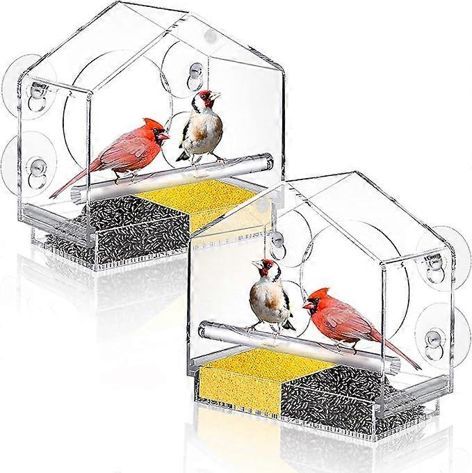2 Pieces Clear Window Feeder for Birds Outdoor Bird Feeders Window for Wild Birds Bird Houses for Outside Weatherproof Hanging Bird Feeder Stand for G