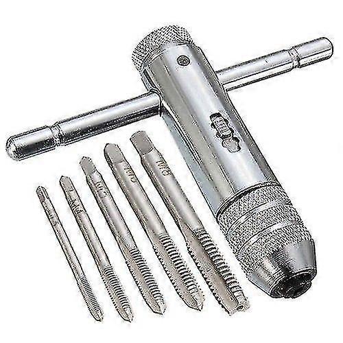 Ratchet Tap Wrench M3 - M8 Forward Reverse Lock With Screw Thread Plug Tap .(silver)(6pcs)