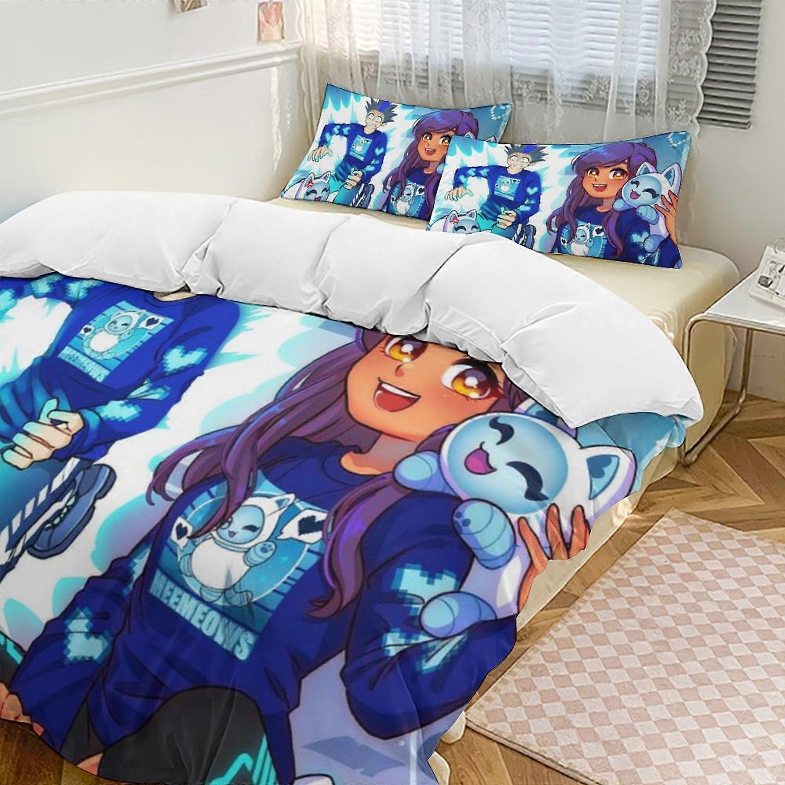 v48 Aphmau 2 Capa de Edredom de Cama Conjuntos de Cama de Microfibra Conjuntos de Edredom Leves de 3 Peças, 1 Capa de Edredom e 2 Fronhas para Crianças aa48