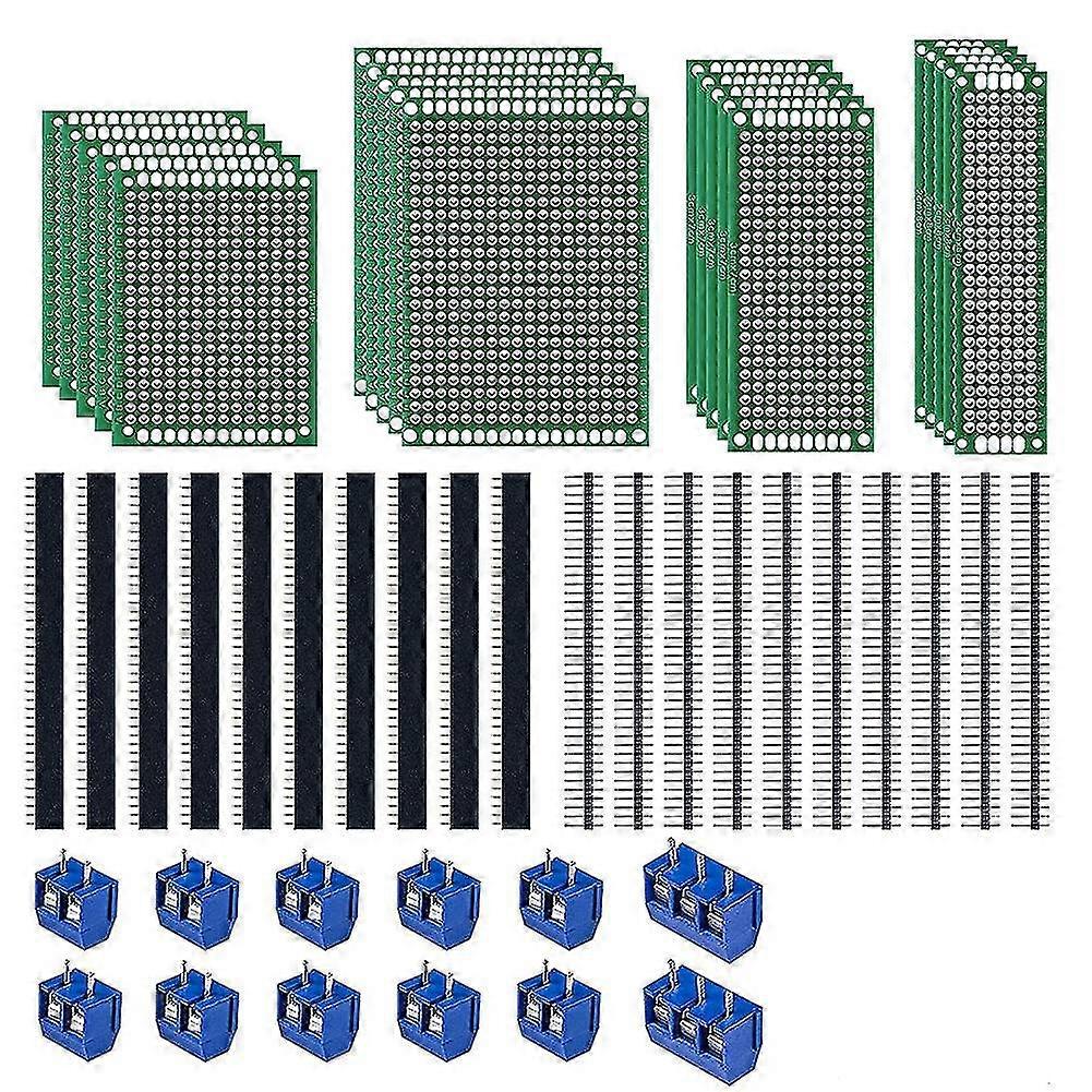 52pcs Pcb Boards Kit Double Sided Universal Printed Circuit Board,male/female 40pin Header Connecto