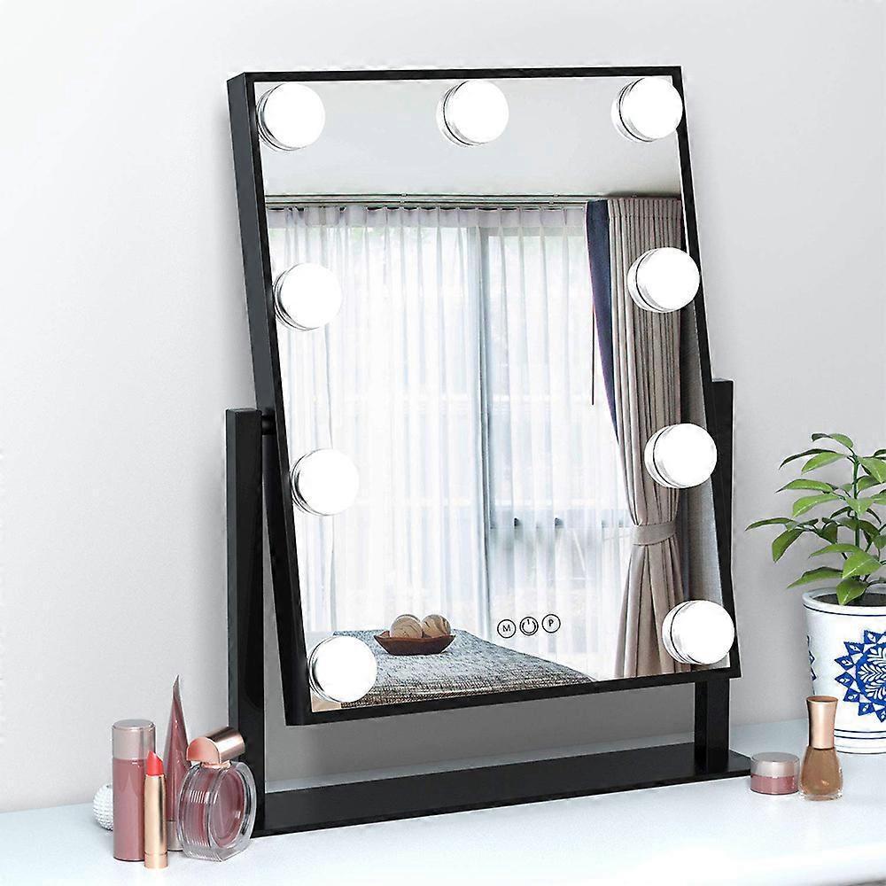 black Hollywood Style Tabletop Makeup Vanity Mirror 9 LED Blubs White Color