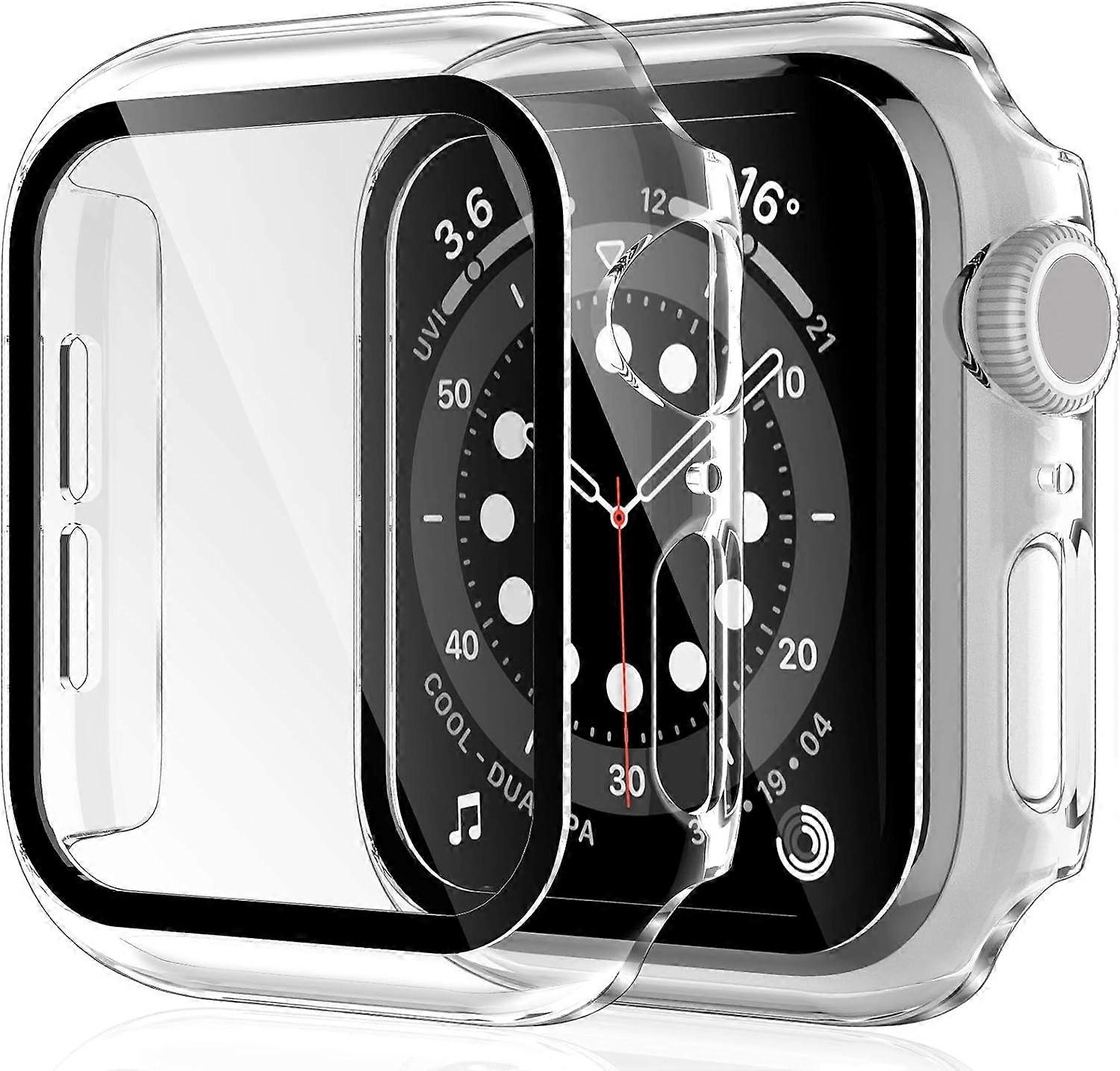 2 Pack Cases for Apple Watch 41mm iWatch7Built-in Tempered Glass Screen Protector, Ultra Thin All-Around Protective Glass Screen Protector for iWat