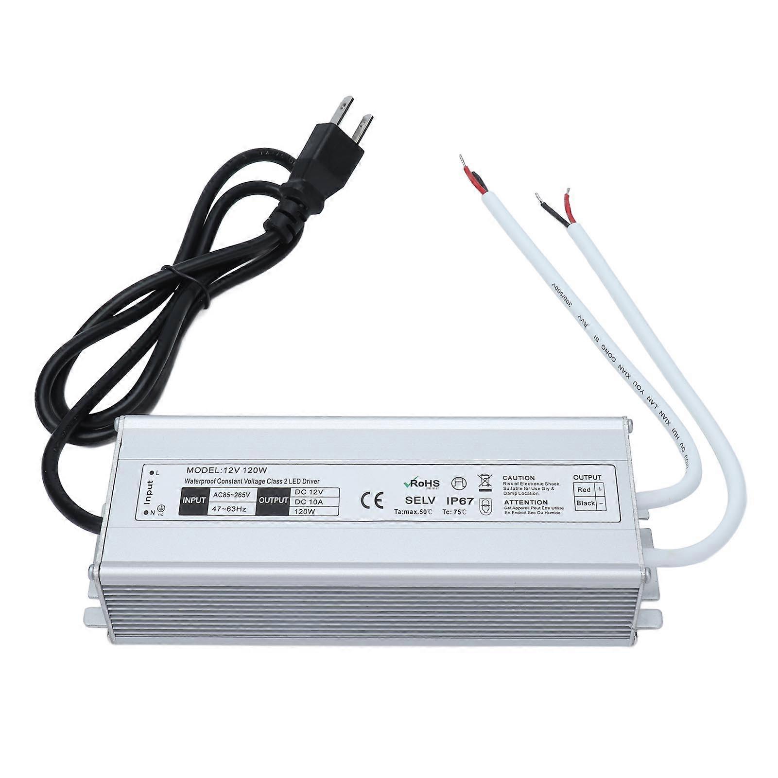 LED Driver Waterproof IP67 Constant Voltage Power Supply Transformer Adapter 120W AC85?265VUS Plug 12V 0-10A Output