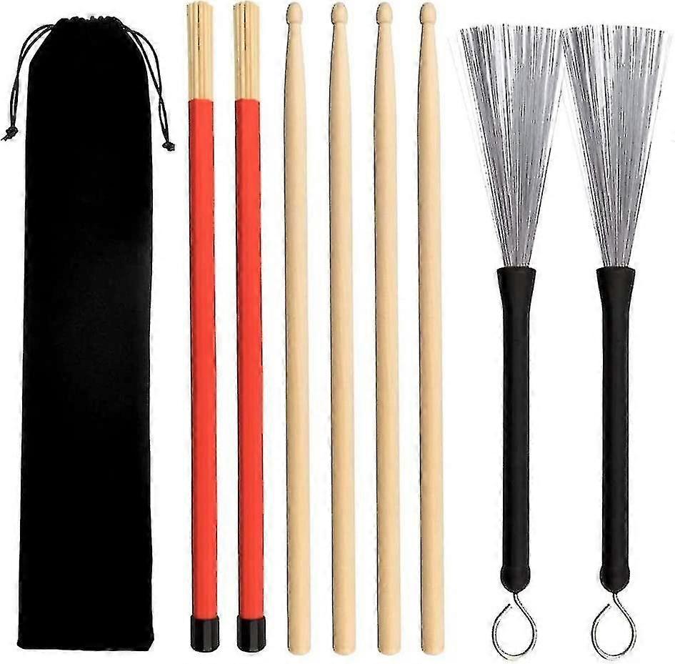 Drum Sticks Set, 2 Pairs Drum Sticks With Retractable Drum Wire Brush