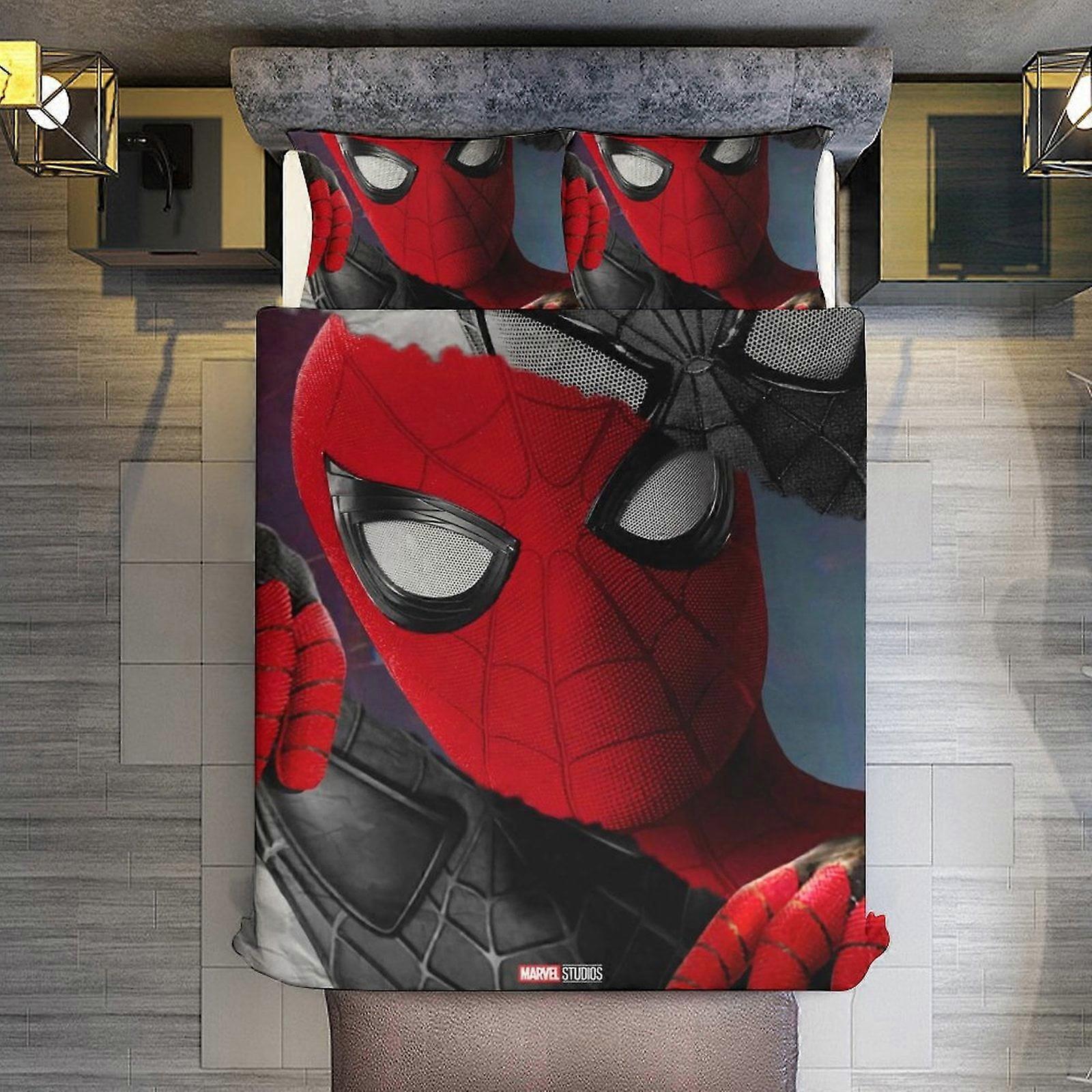 v3155 침대 시트 침구 3피스 세트, 스파이더맨이 마스크를 벗는 모습의 3D 입체형 마이크로파이버 침구 세트 (어린이, 소년, 청소년, 남성용)