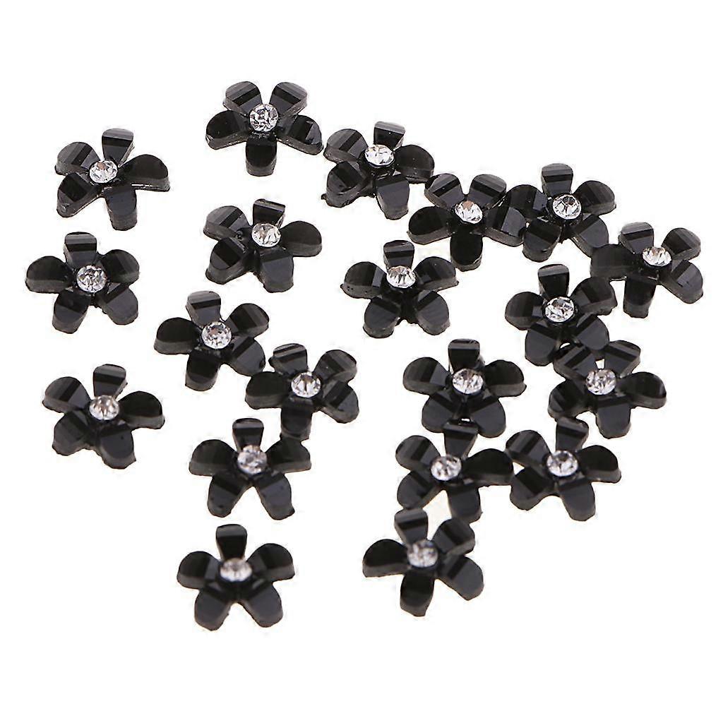 20 Flowers Flatback Button Rhinestone Embellishments for Wedding Black
