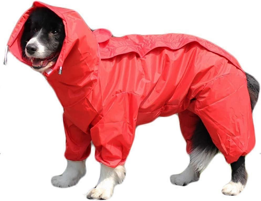 Red Dog Raincoat with Detachable Hoodie, Drawstring Coat, 10 Sizes
