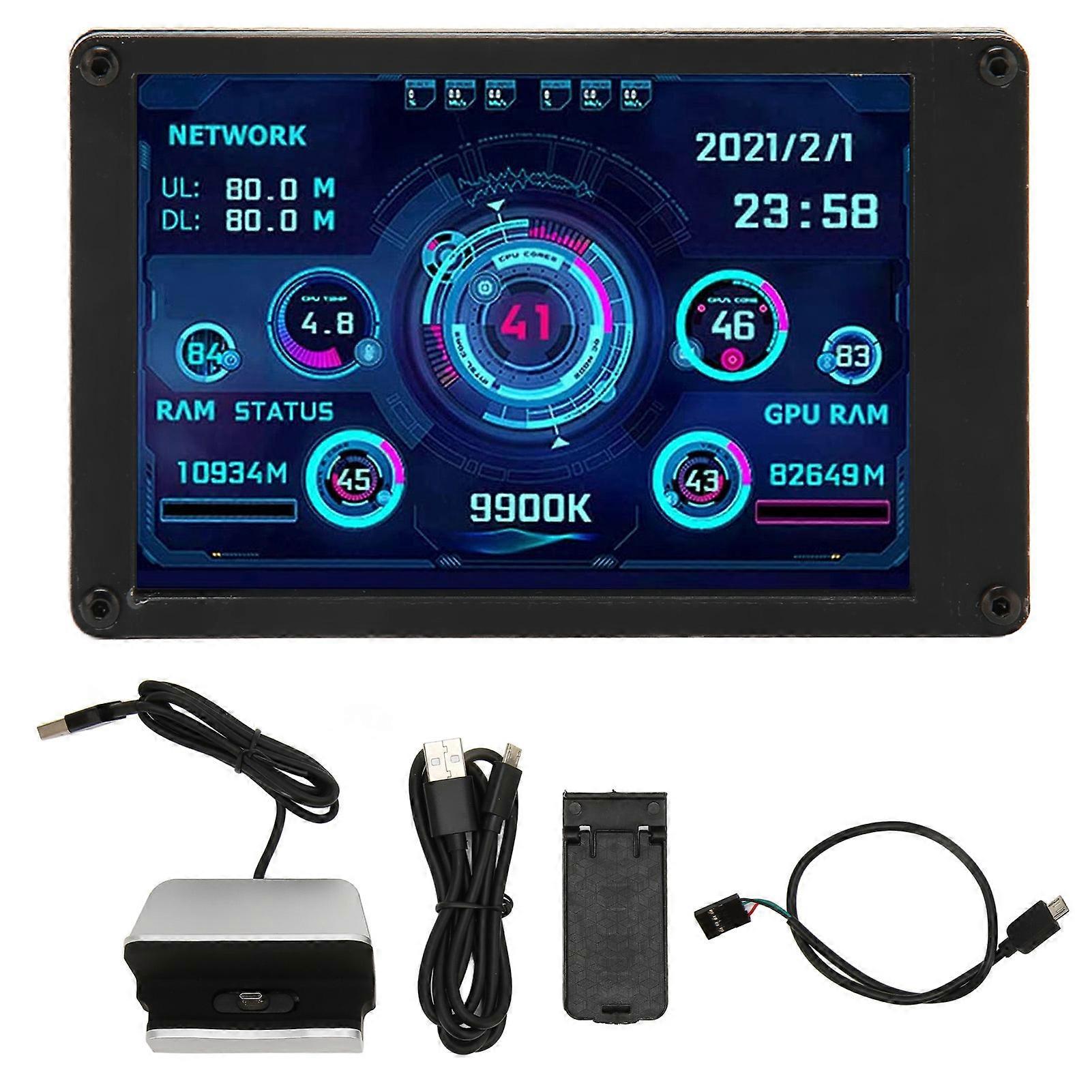 3,5-Zoll-IPS-USB-Mini-Bildschirm-CPU-GPU-RAM-Temperaturdatenmonitor PC-Sensor-Panel-Display mit 4-poligem Mainboard-Kabel