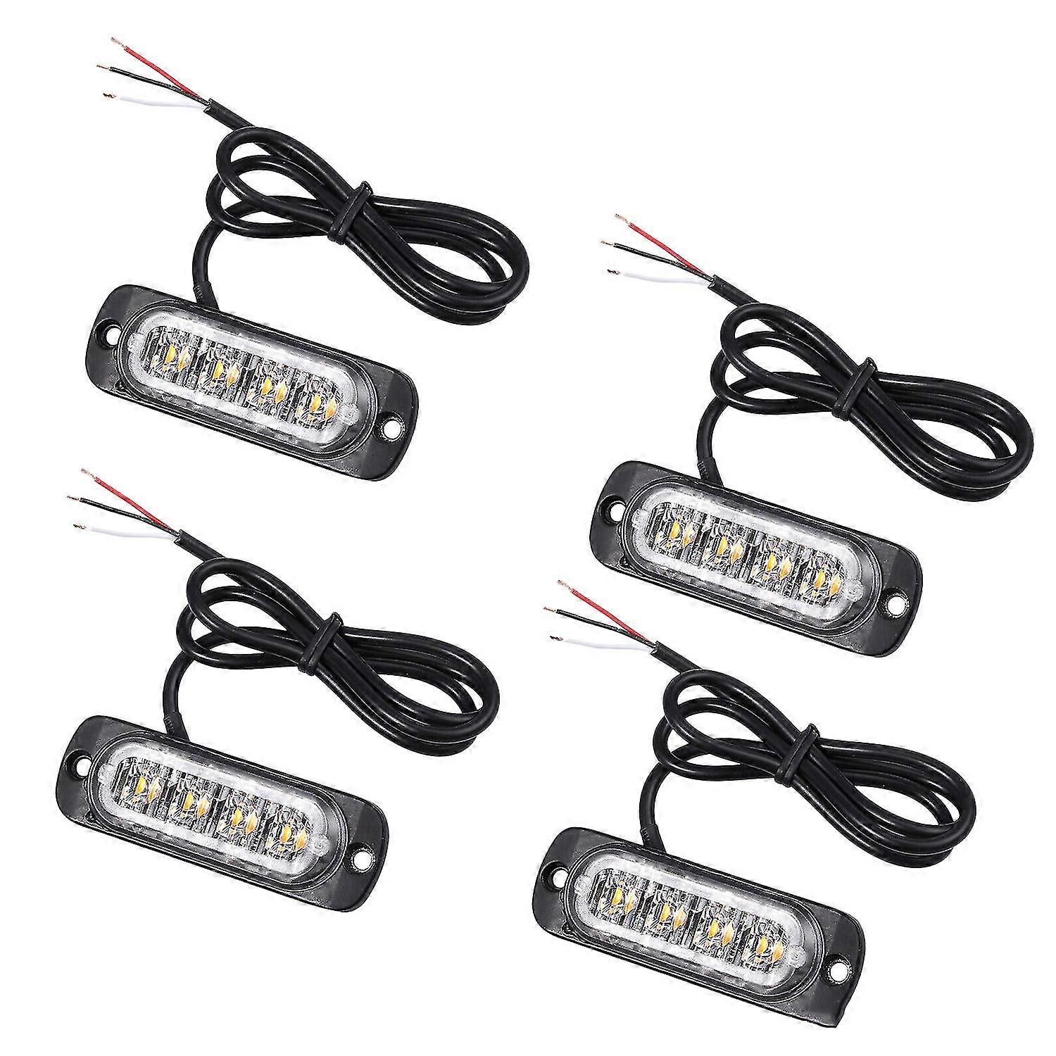 4pcs 4 Led Strobe Lights 12v 24v Orange Grill Breakdown Flashing