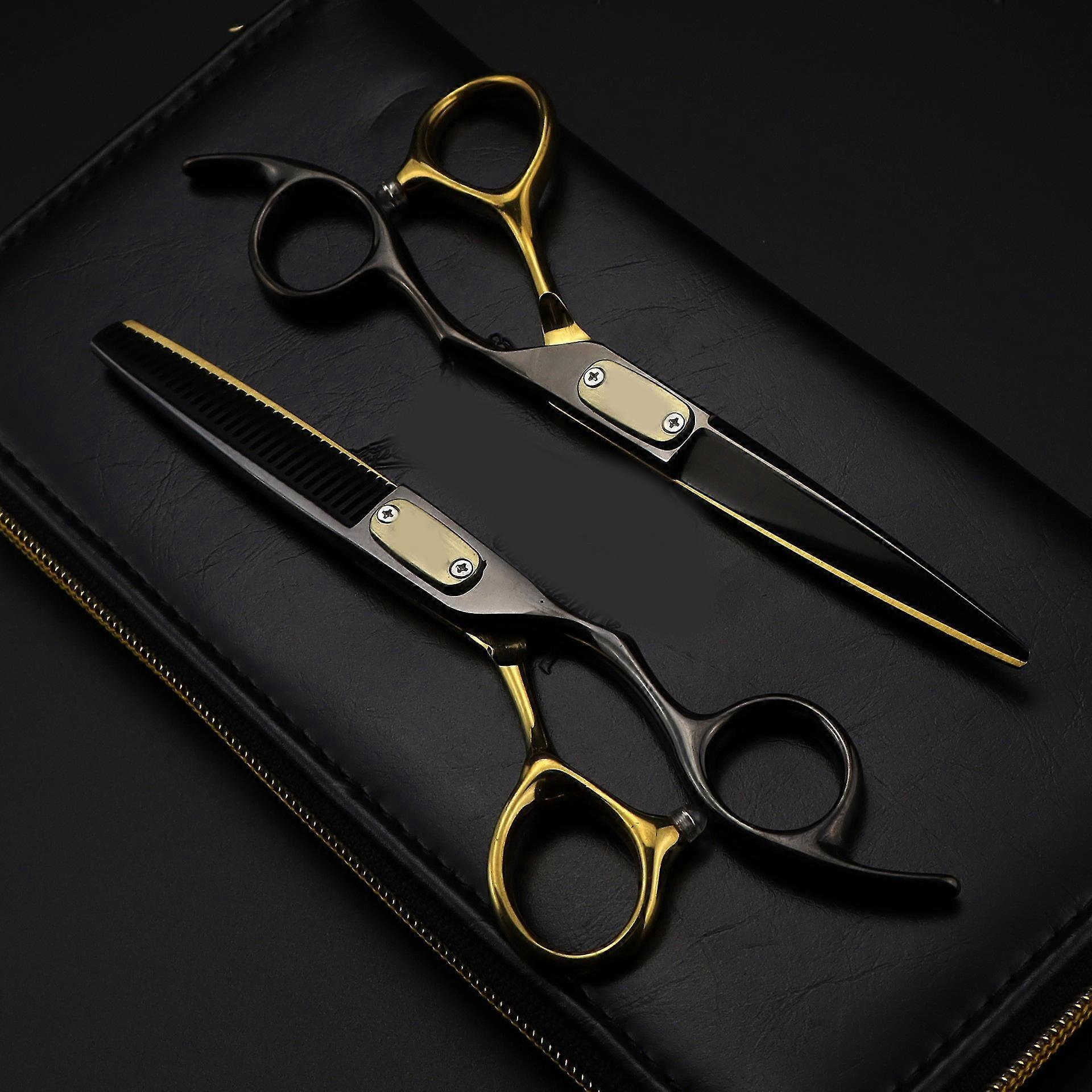 6.0 بوصة أسود وذهبي باو تصفيف الشعر مقص حلاقة مقص شقة الانفجارات الأسنان مقص مقص رقيقة
