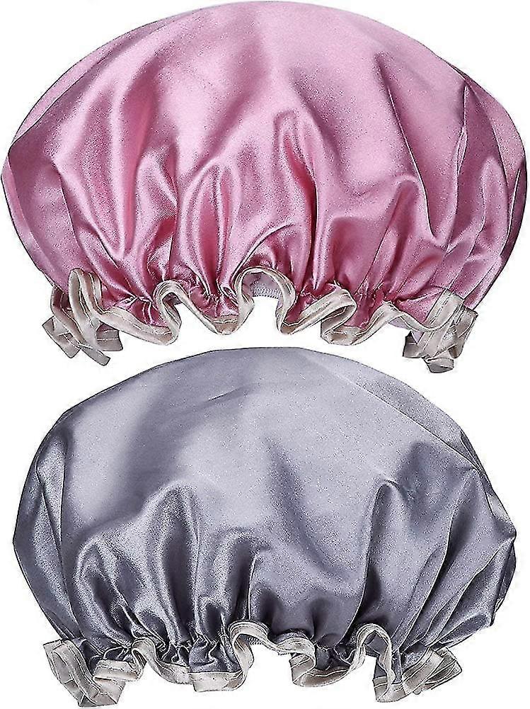 Duschhaube, 2 Pack Frauen Badekappe Wiederverwendbare Doppelschicht Wasser Hut elastisch