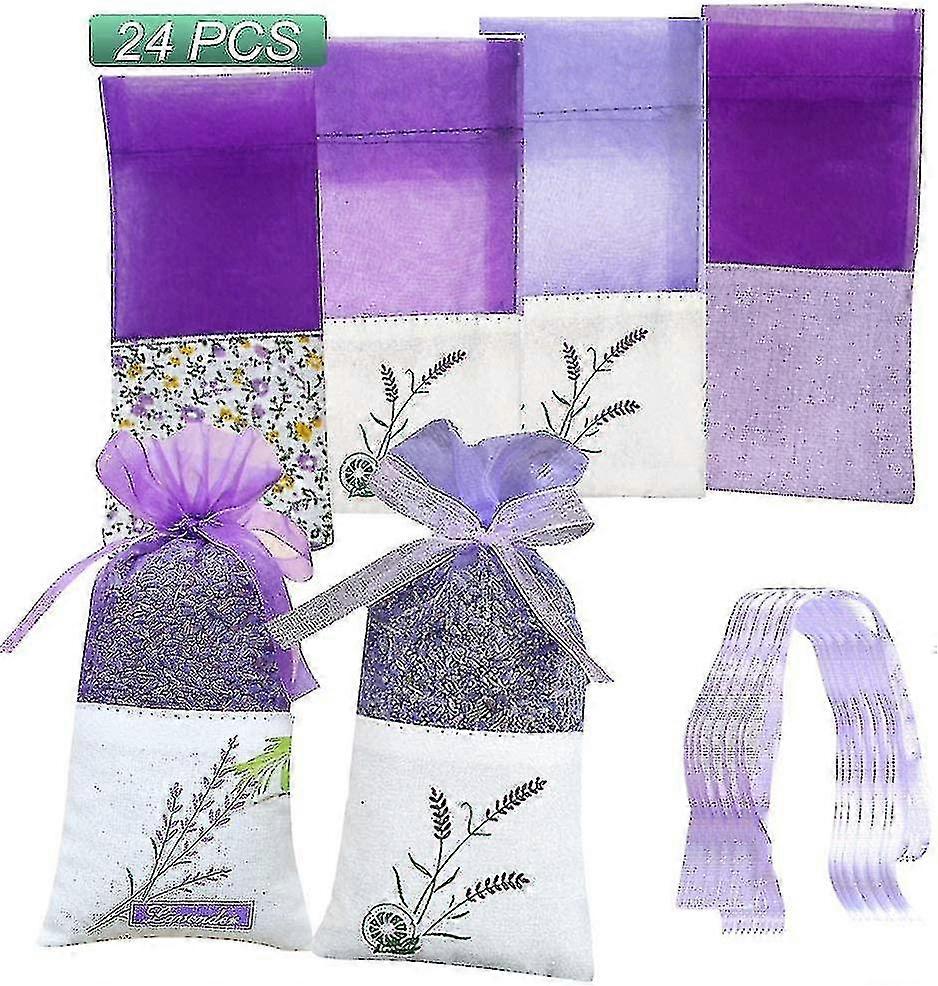 24 stykker lavendel poser pose poser tomme poser lilla drawstring gasbind bomull for lavendel, krydder og urter
