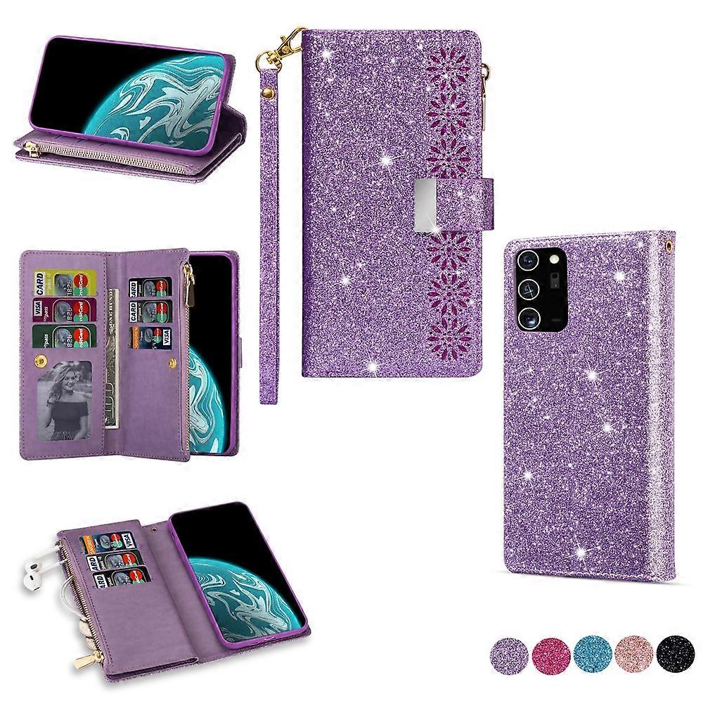 Compatible with Samsung Galaxy Note 20 Ultra Bling Wallet Case Glitter Leather Magnetic Stand with Card Slots Zipper Pocket Cover