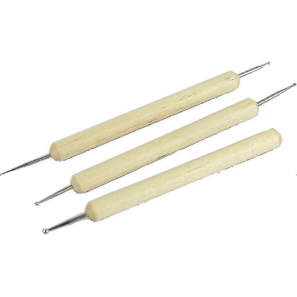 3 Pcs Stainless Steel Ball Stylus Wood Handle Tool Sets For Embossing Pattern Clay Sculpting