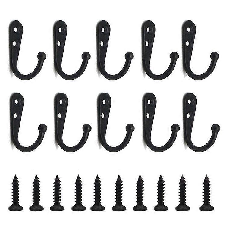 10pcs Black Single Hooks Wall Hooks Black Coat Hook Equipped with Mounting Screws