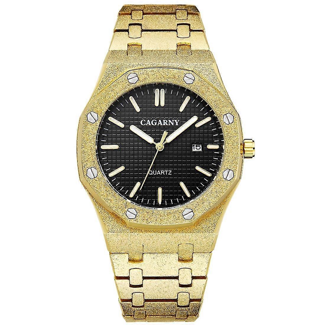 Geometric Polygon Dial Quartz Dual Movement Watch in Gold Black - Unique and Fashionable Dual Movement Watch with Geometric Dial (113+)