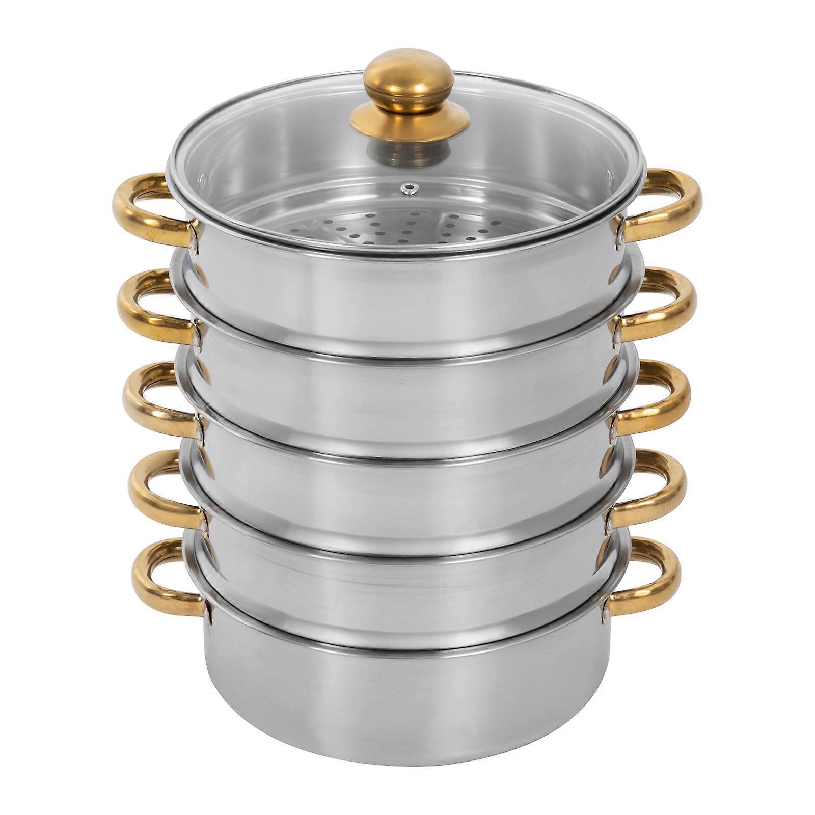Silver 5-Tier Steamer Cooking Pot Stainless Steel Steaming Pots 26Cm