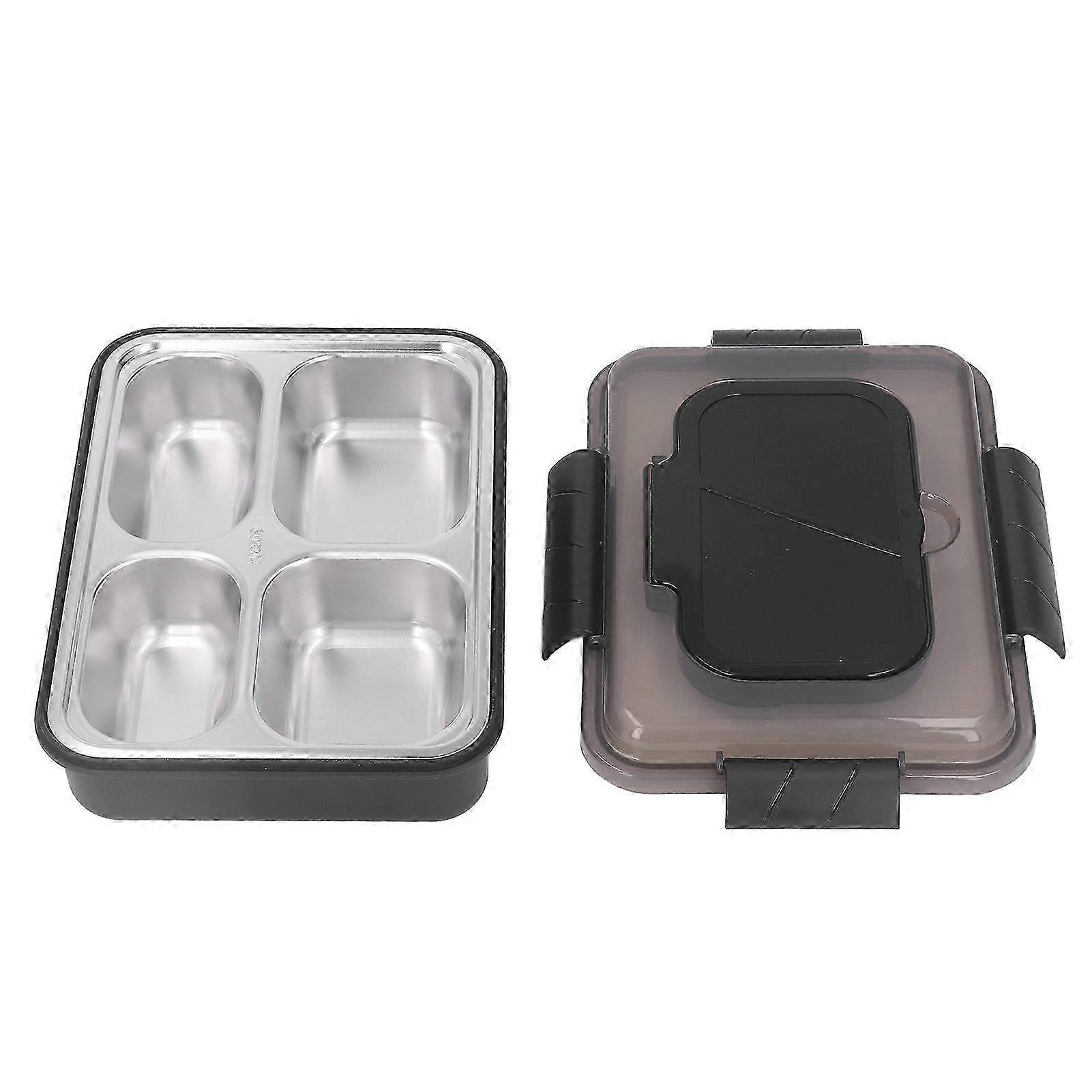 Stainless Steel Lunch Box with 4 Compartments Leak Resistant Food Container for Kids and Adults with Spoon and Chopsticks