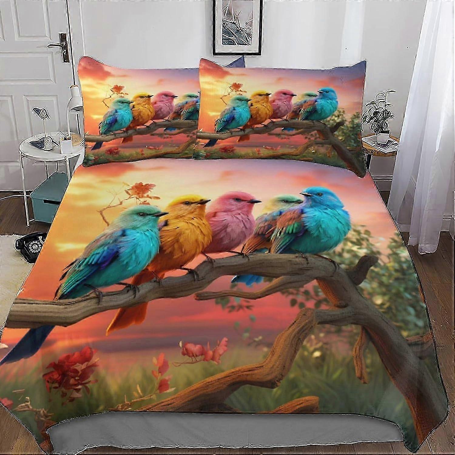J2031 Lençóis Pássaro Fofo Impresso em 3D Conjunto de Capa de Edredom com Fronha Conjunto de Cama de Microfibra Macia Capa de Edredom para Adultos Adolescente Crianças 3Pcs com Z