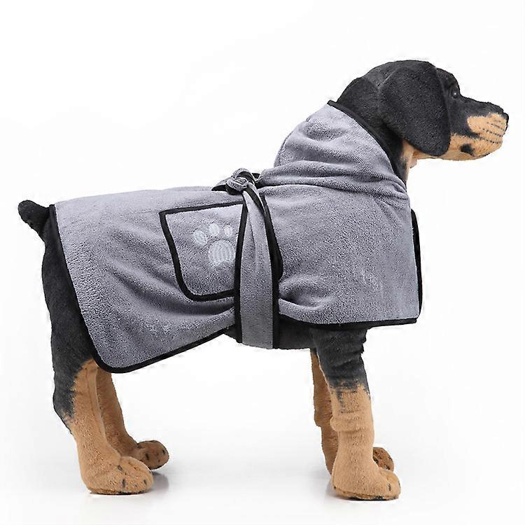 Ultra fine fiber dog bathrobe (gray M) - absorbent dog towel that can be dried after bathing, swimming, or walking in the rain