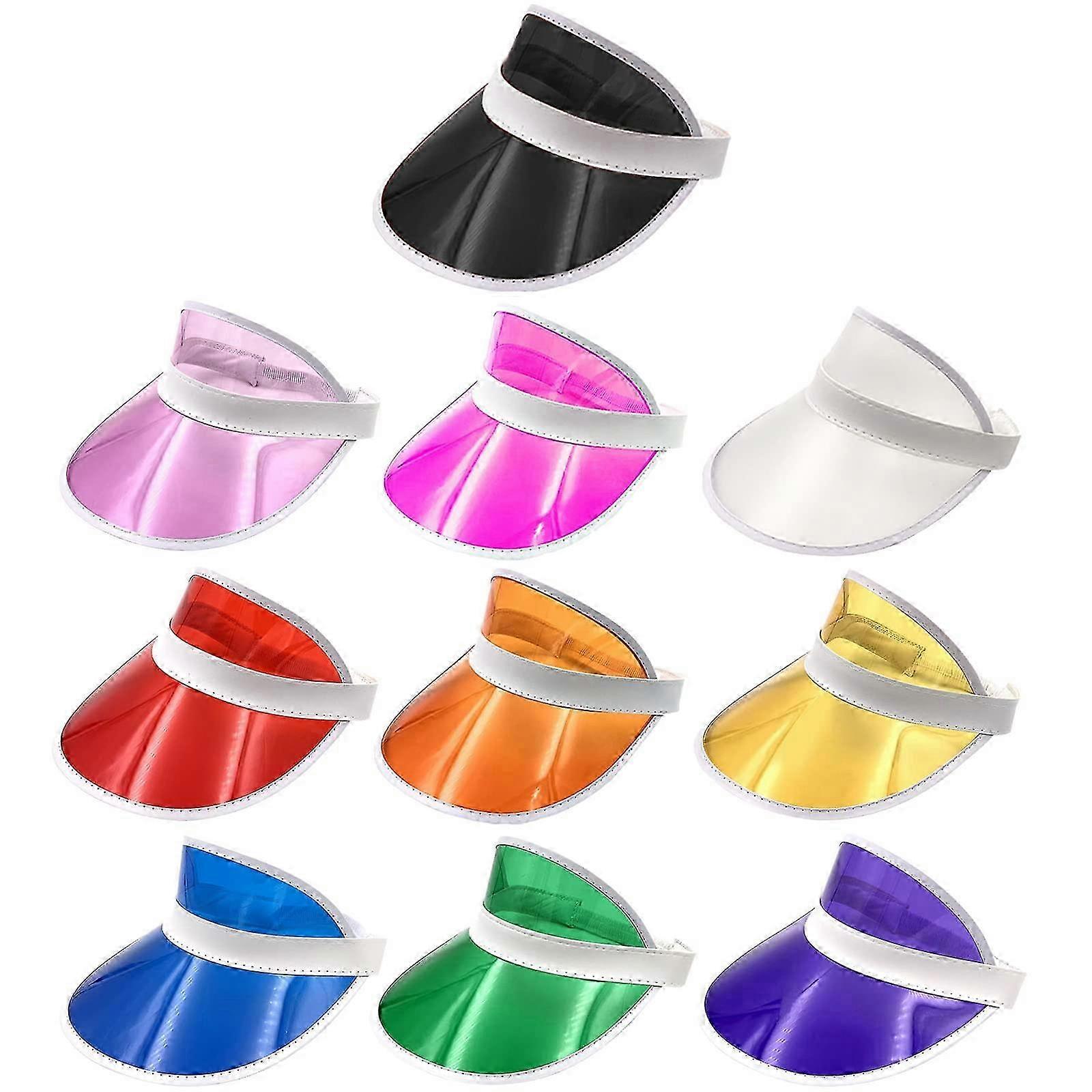 10pcs Sun Visor Hats Unisex Candy Color Adjustable Clear Hat