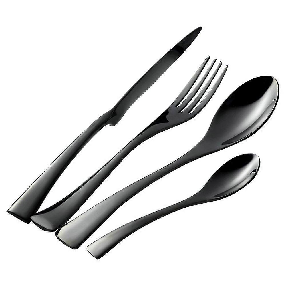 Black Cutlery Set, 4 Pieces Stainless Steel Dinnerware, Flatware Knife Fork Spoon Teaspoon