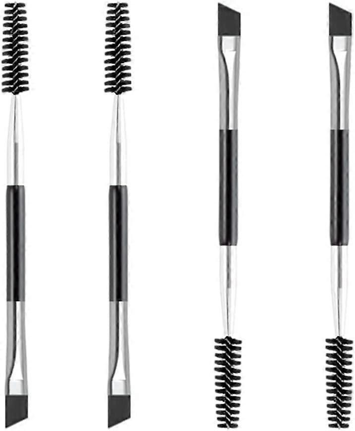 4 Pack Brow Brush Eyeliner / Angled Brow Brush - Eyeshadow Tool Spool Brush, Brow Brush for Brow Powder, Wax, Gel, Cream and Blend A1SZ (Silver)