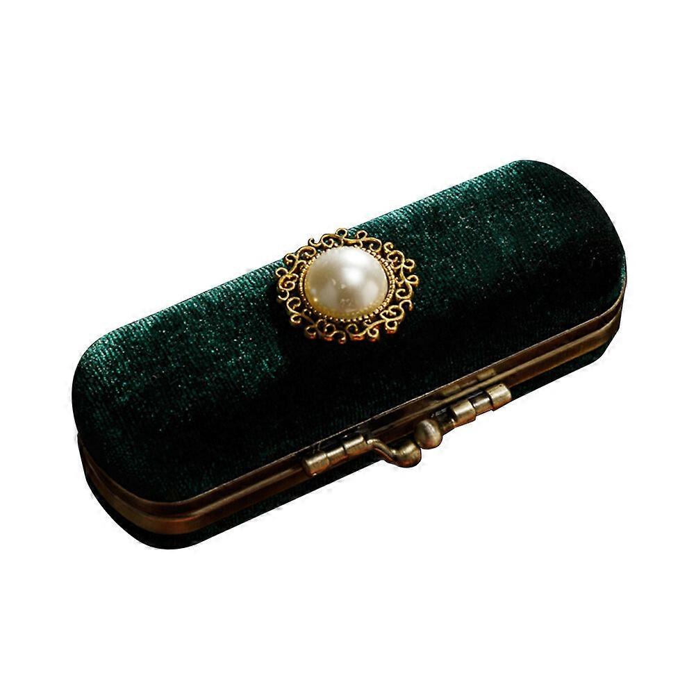 Retro Lipstick Box Lip Balm Organizer Bag Durable Cosmetic Storage Case With Mirror (Green)