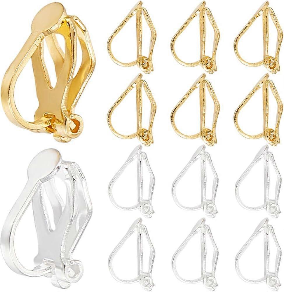1 Box 100Pcs 2 Colors Gold Earring Converter Earrings Clip Back Silver Loop Brass Clip-on Earring Components Findings with Post for Non Pierced Ears J