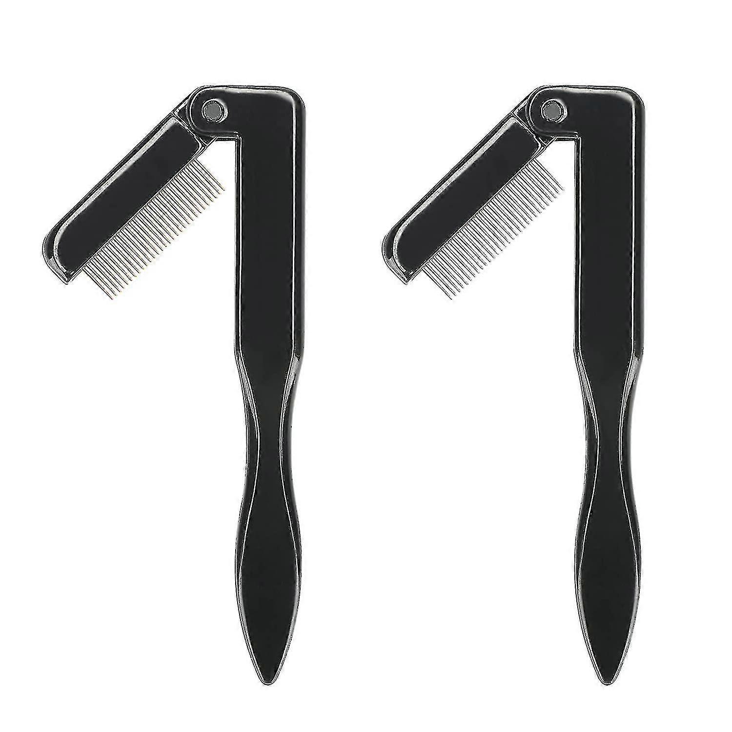 2pcs Folding Eyelash Comb,eyebrow Comb Metal Teeth, Professional Tool For Define Lash & Brow (black)