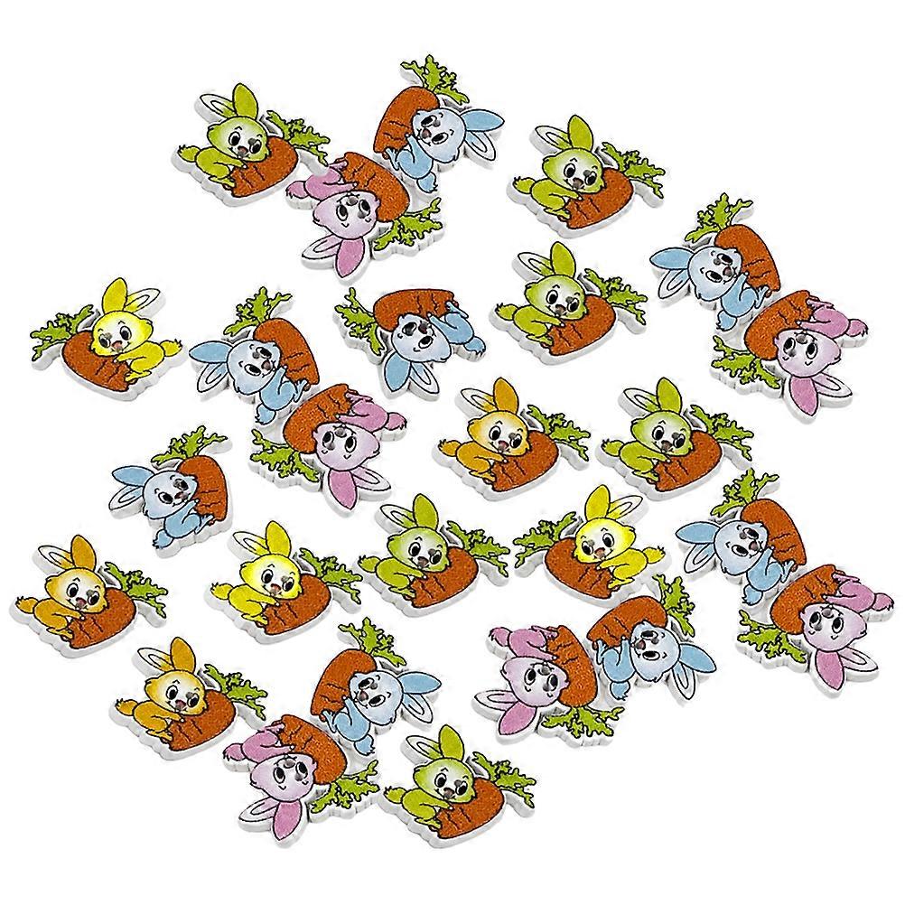 50Pcs Easter Bunny Buttons Wooden Rabbit Buttons Cartoon Buttons Clothes DIY Buttons Sewing Buttons
