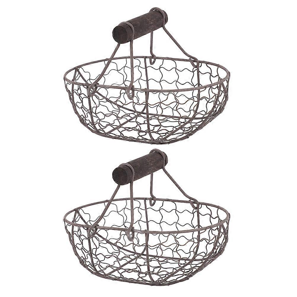 2pcs Iron Storage Baskets Fruit Basket Vegetable Basket Egg Basket for Kitchen