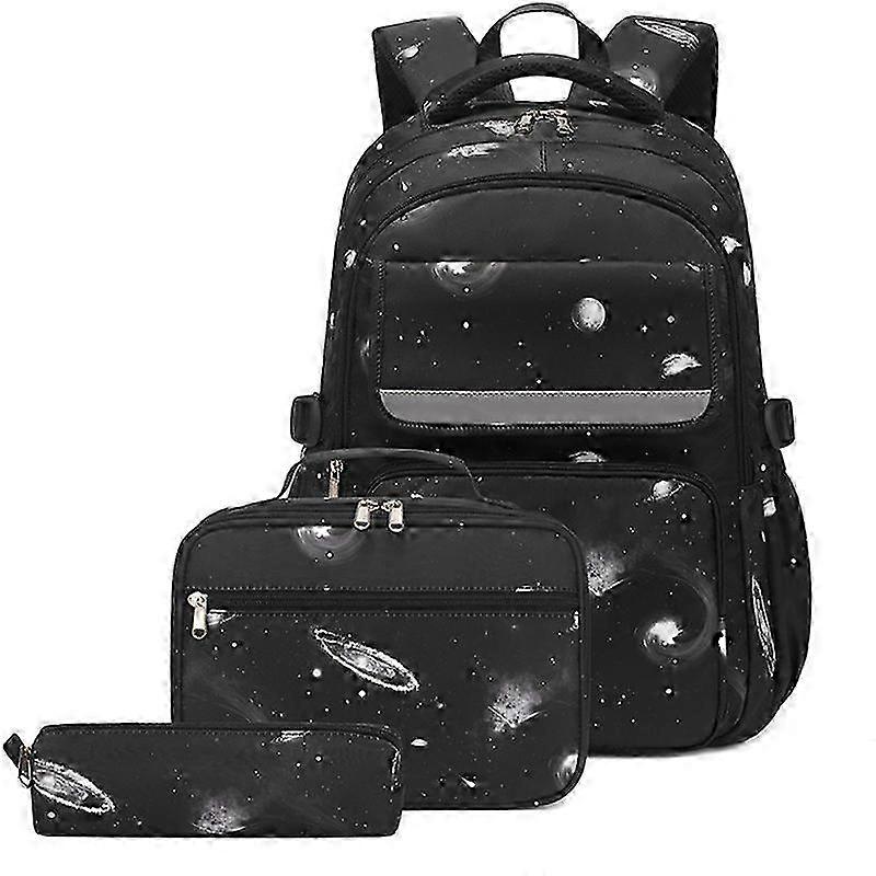 Three-piece Large Capacity Student Backpack Black Star Print Backpack Multi-functional Backpack