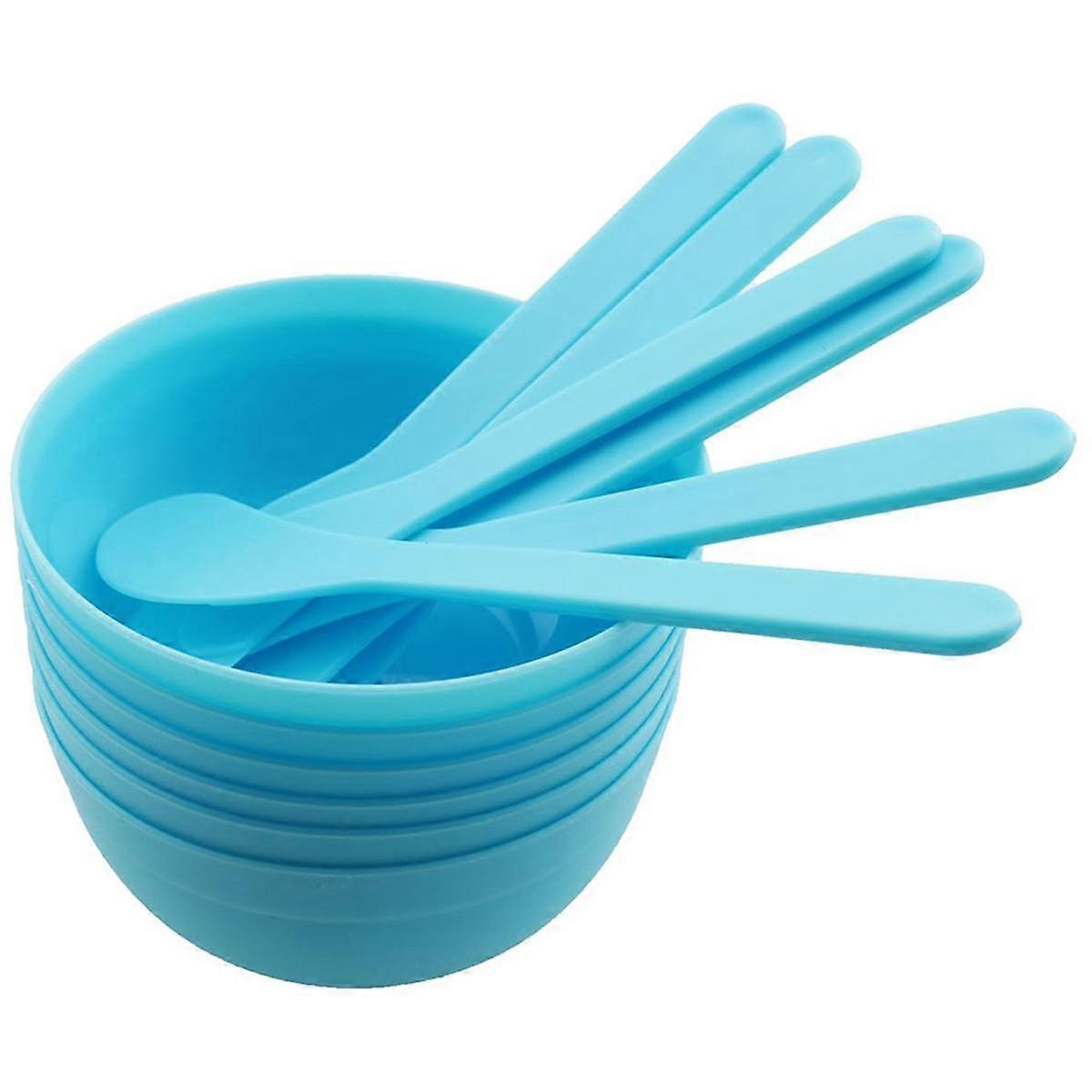 6PCS Blue DIY Glue Mixing Bowl Set with Spoons for Slime , PP Plastic, Reusable Mixing Bowls