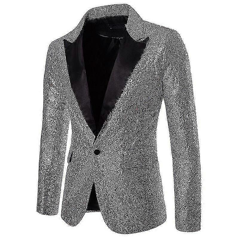 Men's Shiny Sequins Suit Jacket Blazer One Button Tuxedo For Party Banquet Prom_y High Quality