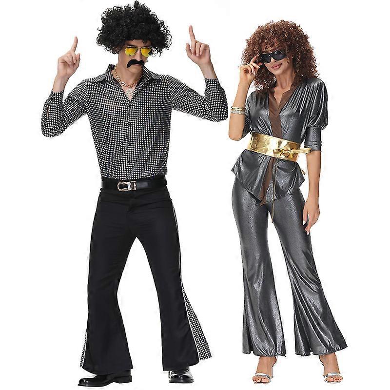 costume de déguisement disco des années 60 et 70 pour femmes, ensemble hippie avec bandeau bracelet collier jupe boucles d'oreilles chaîne de taille lunettes style hippy pour soirée disco – bijoux et