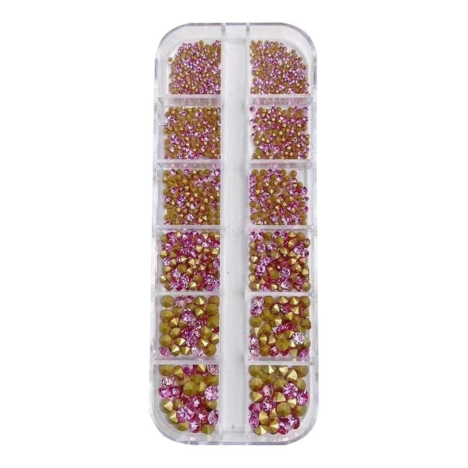 1 Box Nail Rhinestone Mixed Size Clear Shining Easy Paste Removable Nail Decoration 12 Grids 3D Irregular Shaped Manicure Charm Nail Supplies