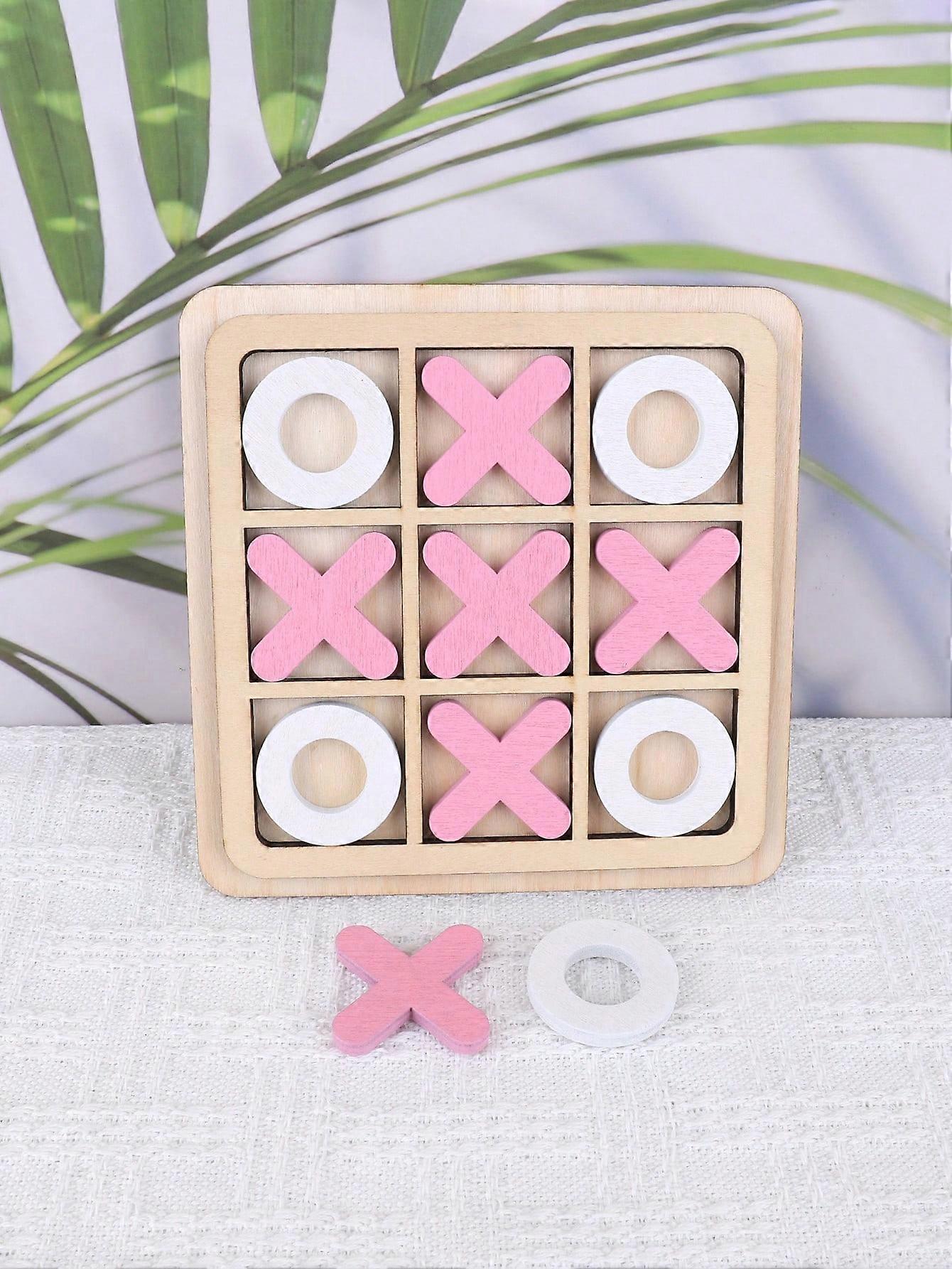 1set الوردي والأبيض تيك تاك اصبع القدم لعبة خشبية مع X و O قطع ، جيدة للطلاب وأوقات الفراغ المكتبية