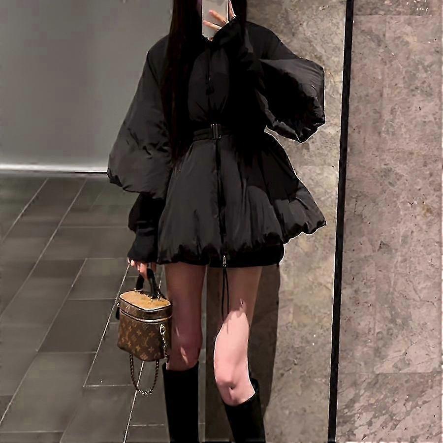 Women's Winter Cotton Padded Jacket, Black, Lantern Sleeve