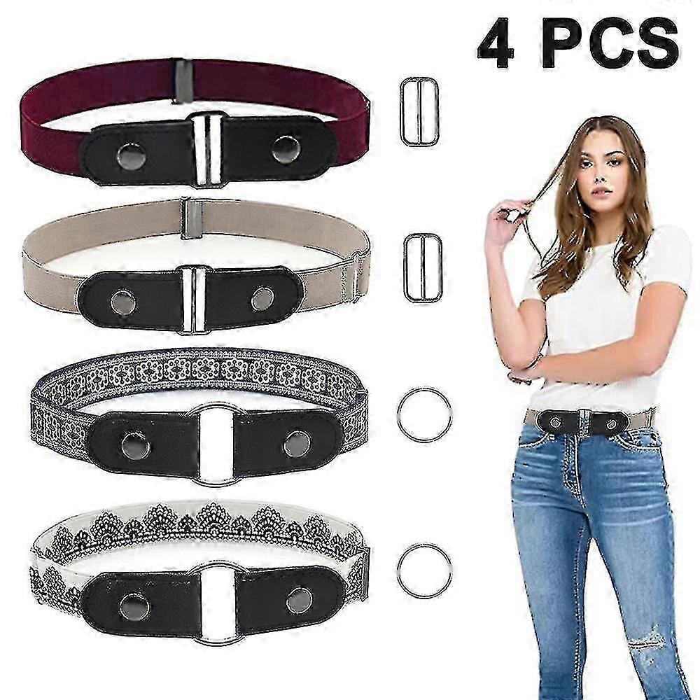 4 Pieces Adjustable Belt Buckle Free Elastic Invisible