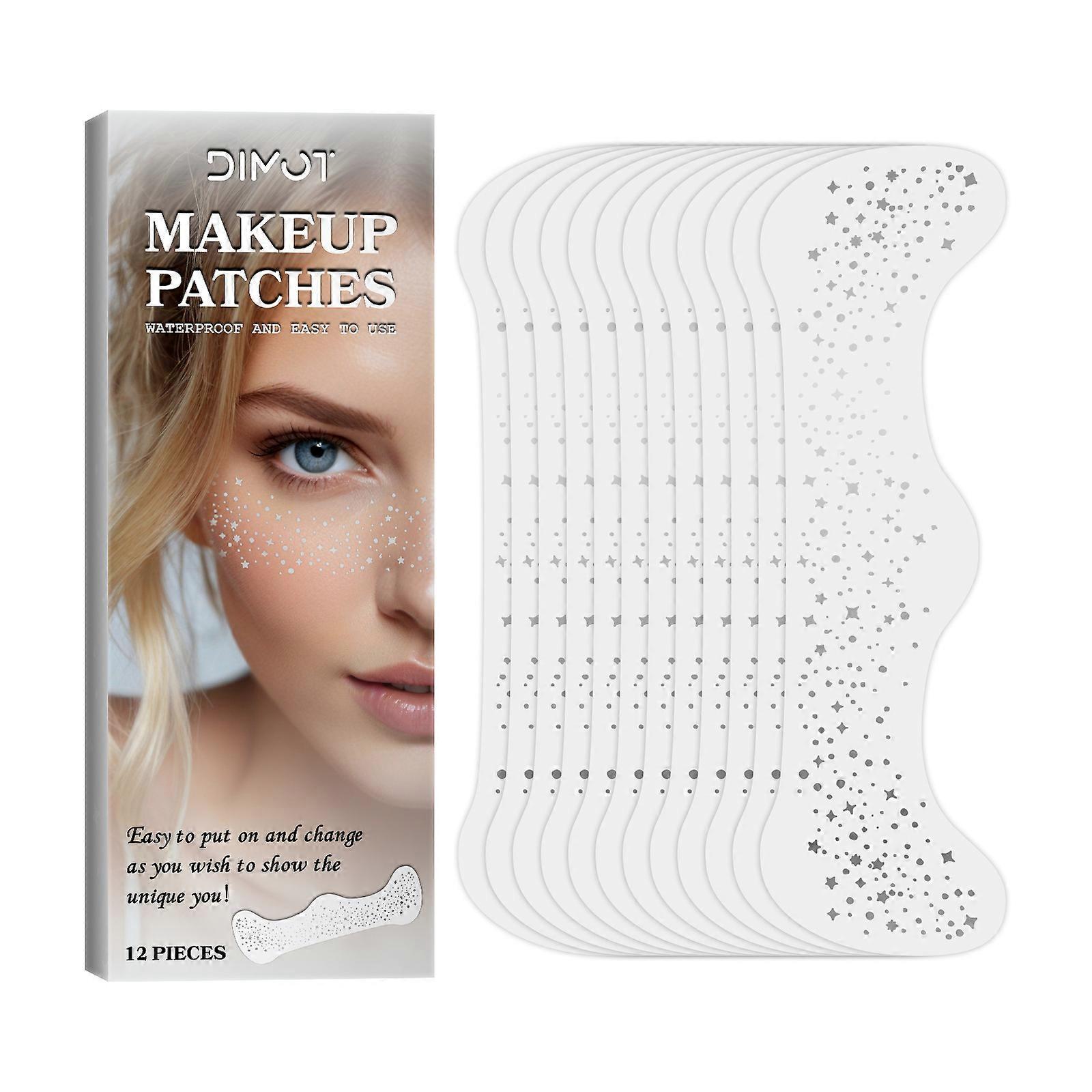 12 stk holografisk multikrom glitter fregner ansiktstatovering, vanntette glitrende ansiktsglitterflekker-lapper for kvinner, søt stjerneglitter midlertidig T