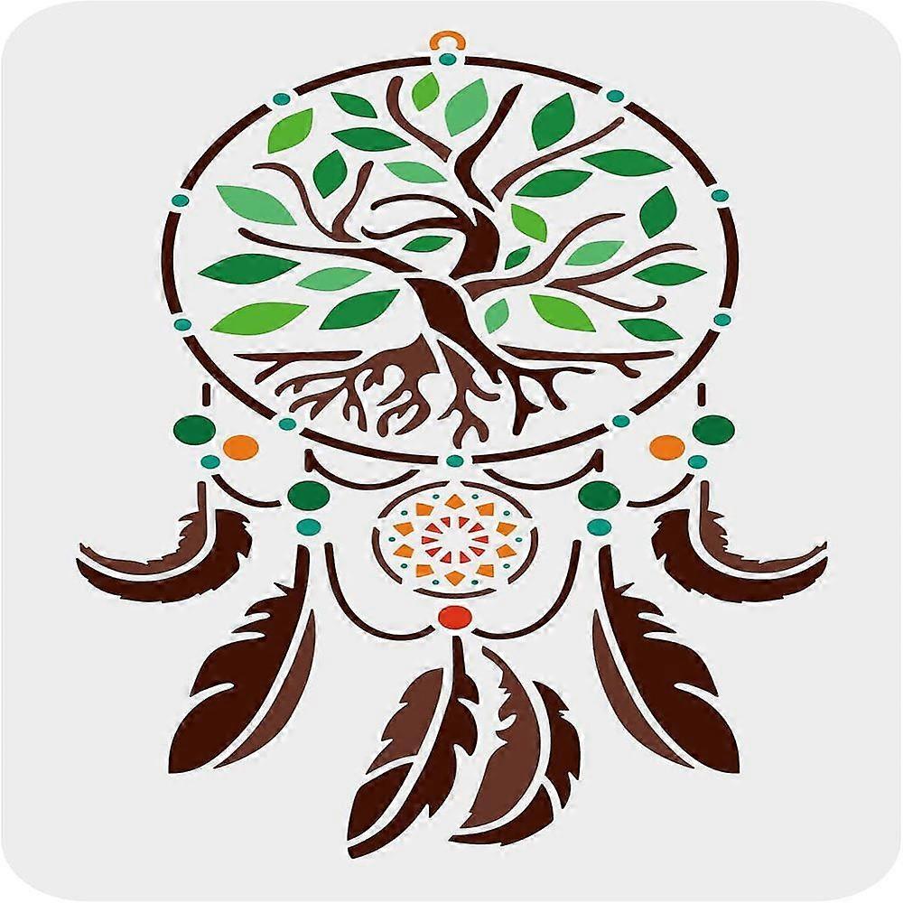 1pc Plastic Reusable Drawing Painting Stencils Templates for Painting on Fabric Tiles Floor Furniture Wood Rectangle Tree of Life Pattern 297x210mm