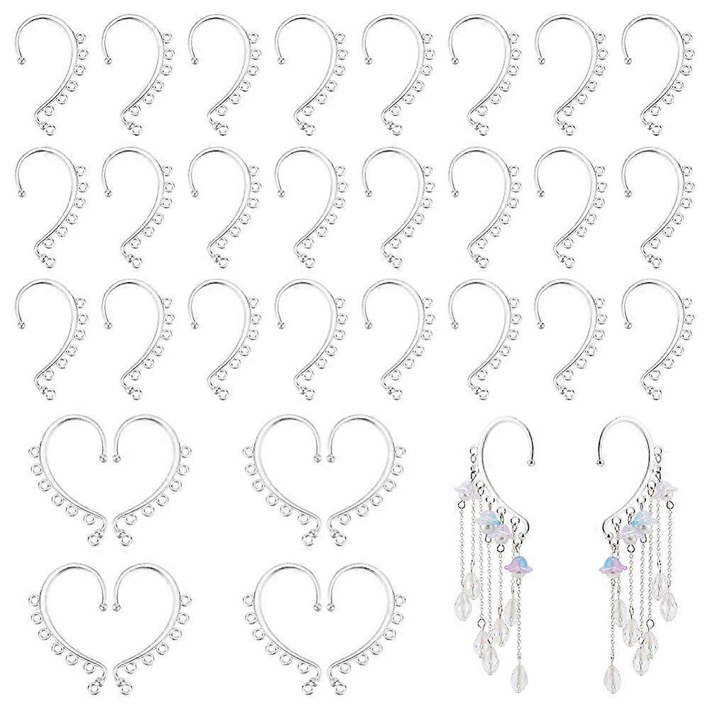 32Pcs Alloy Ear Cuff Findings Climber Wrap Around Earring Findings with Horizontal Loops Long-Lasting Plated Silver 58x34mm
