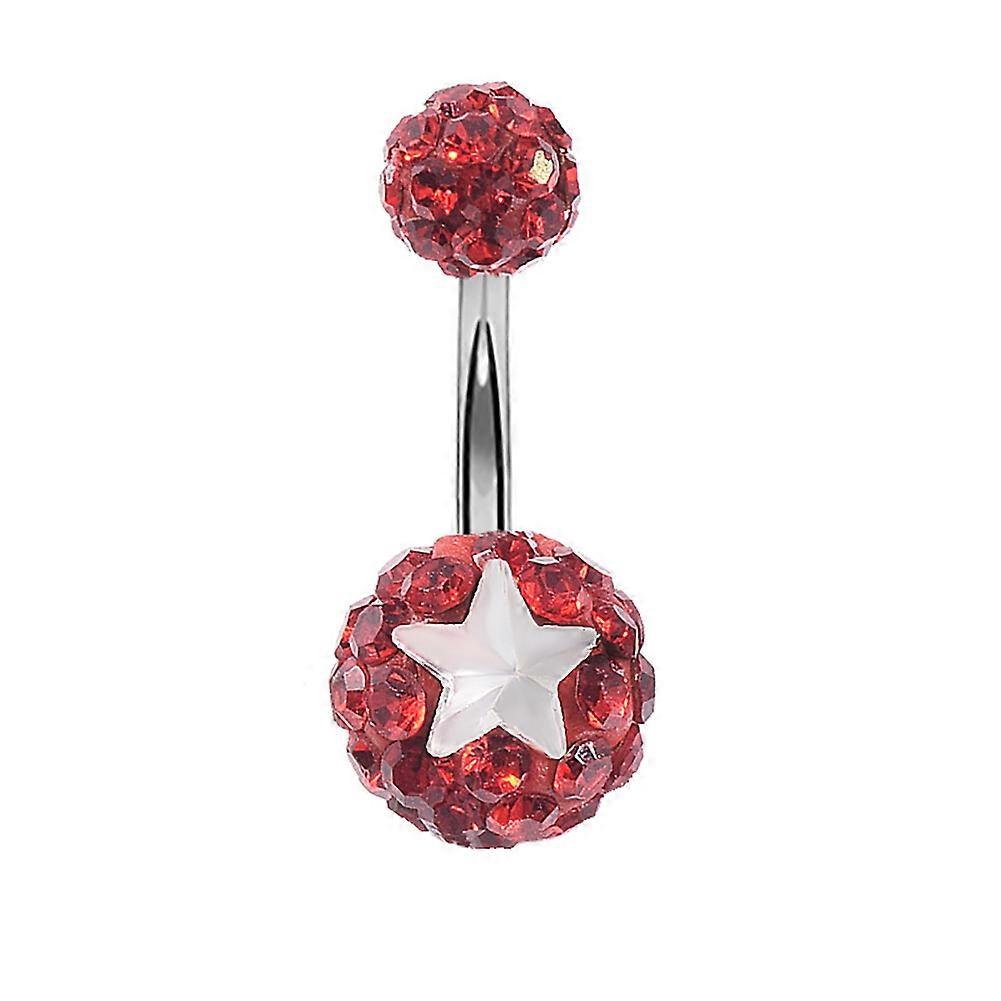 1 Pc Round Soft Ceramic Ball Rhinestone Navel Ring Body Piercing Ring (Red)
